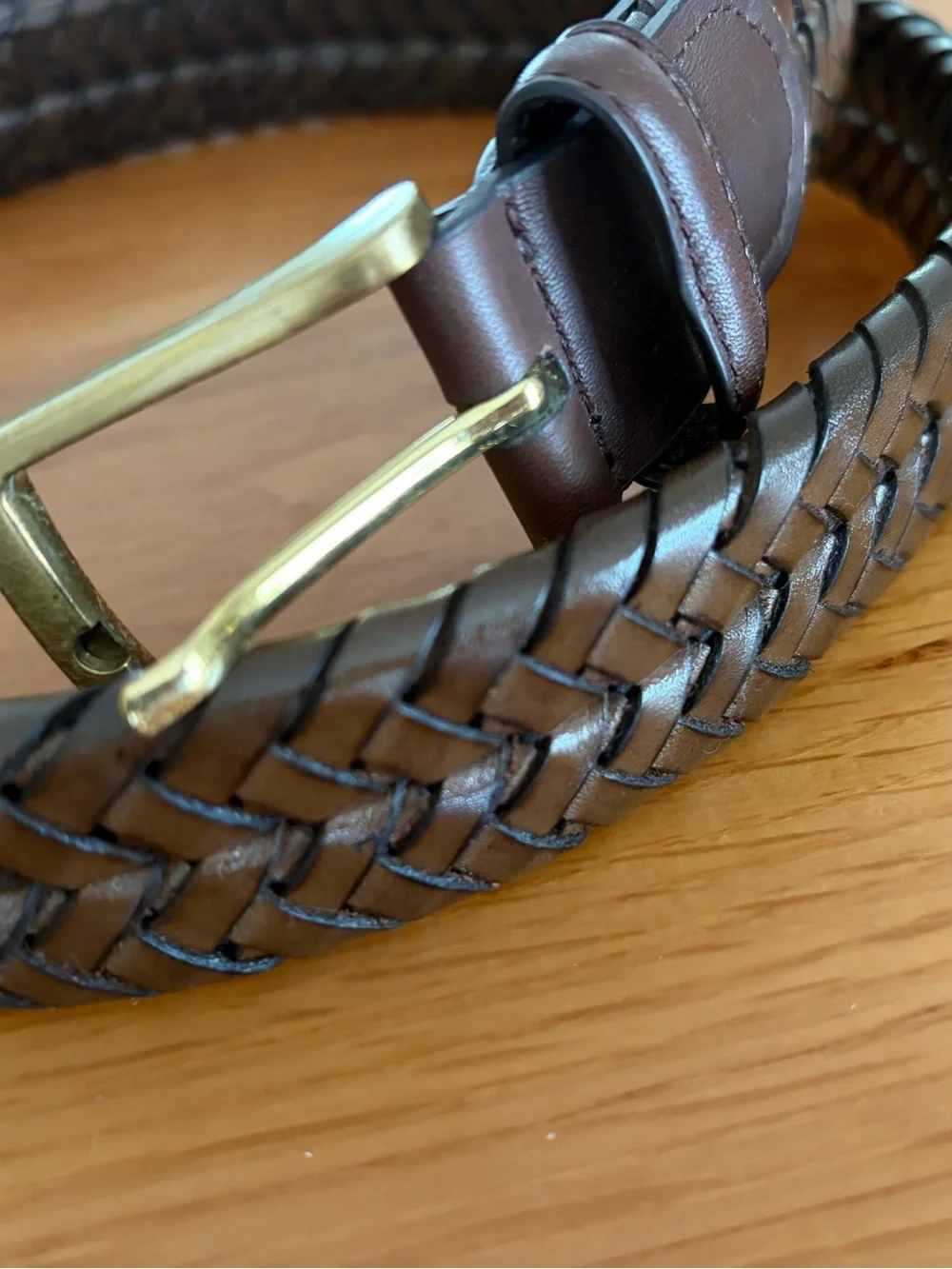 Men’s Brooks Brothers WINO BROWN  Woven Leather Belt 38 Italy
